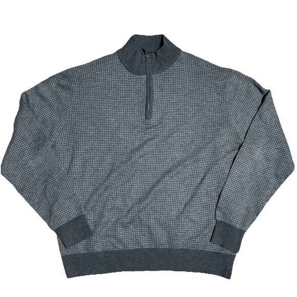 Men's Gray Houndstooth 1/4 Zip Sweater XL Merino Wool Blend Linea Rossa - Picture 1 of 5